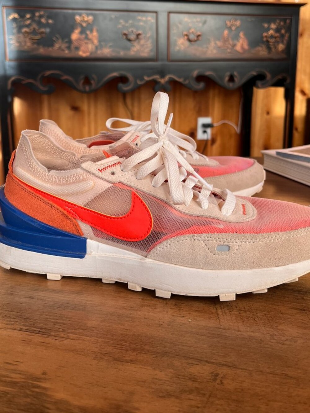 Nike Waffle One Trainers Pearl And Rush Orange Chunky Sneakers